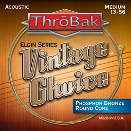 ThroBak Vintage Choice round core acoustic guitar strings.